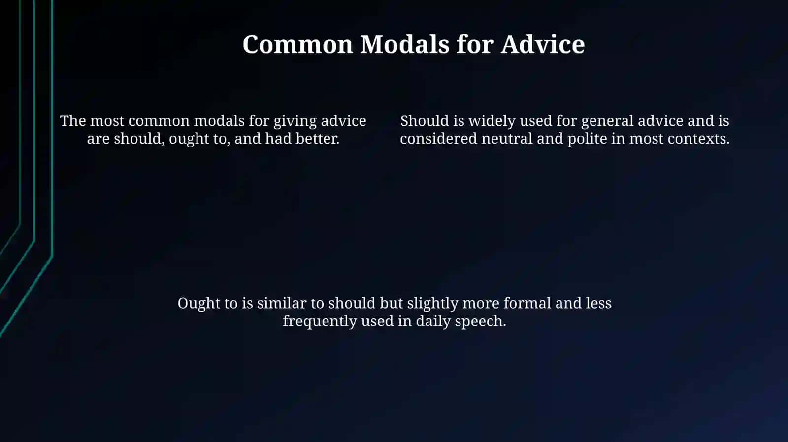 Modals for advices and suggestions 4
