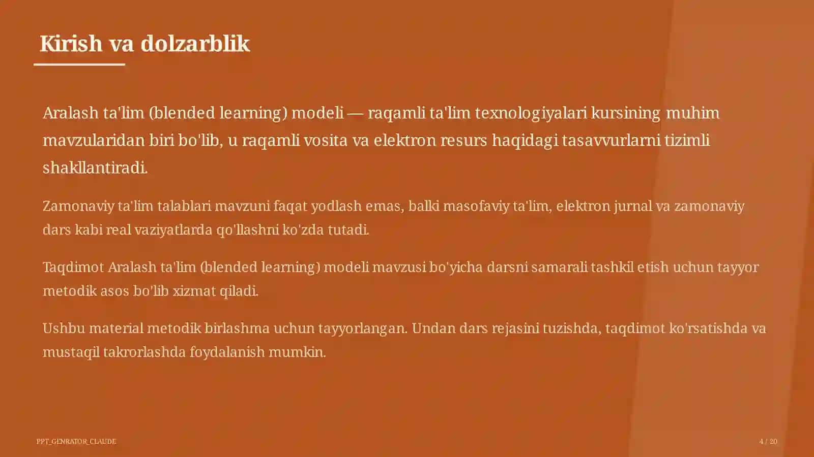 Aralash ta'lim (blended learning) modeli 4