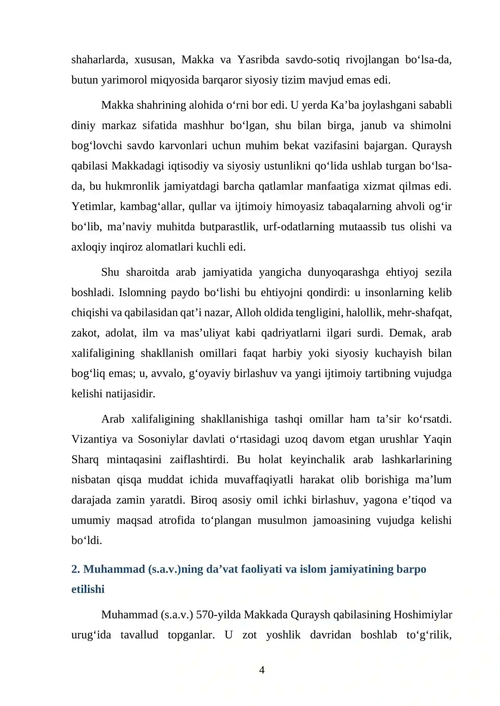 Arab xalifaligining tashkil topishi va Muhammad (s.a.v.)ning faoliyati REFERAT 4