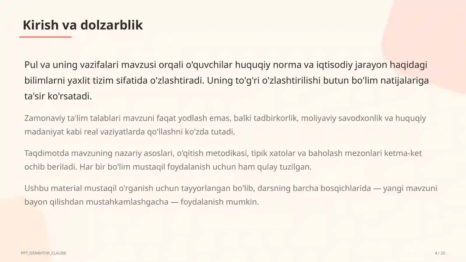 Pul va uning vazifalari (9-sinf) 4