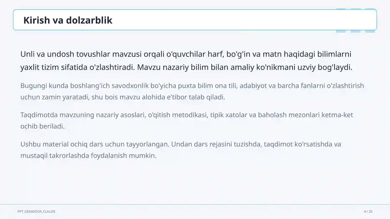 Unli va undosh tovushlar (1-sinf) 4