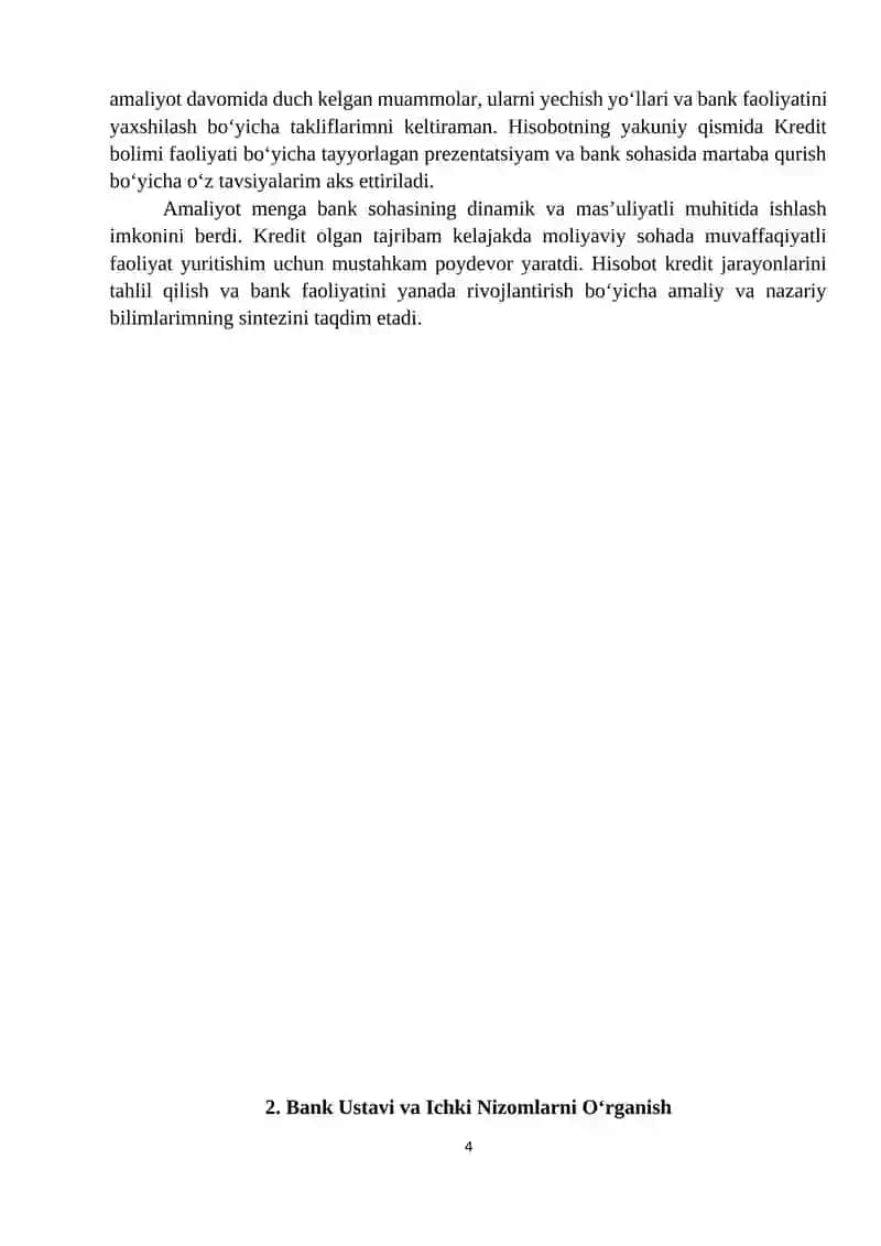 Bank kredit bo'limi amaliyot hisoboti 4