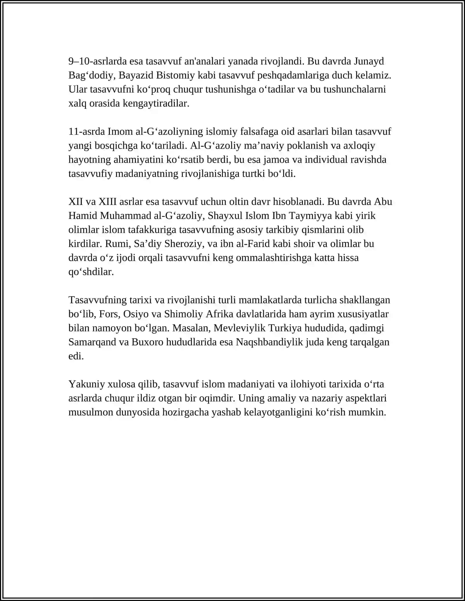 TASAVVUF TUSHUNCHASI VA UNING MOHIYATI. TASAVVUFNING KELIB CHIQISHI, MAZMUNI VA RIVOJI 4