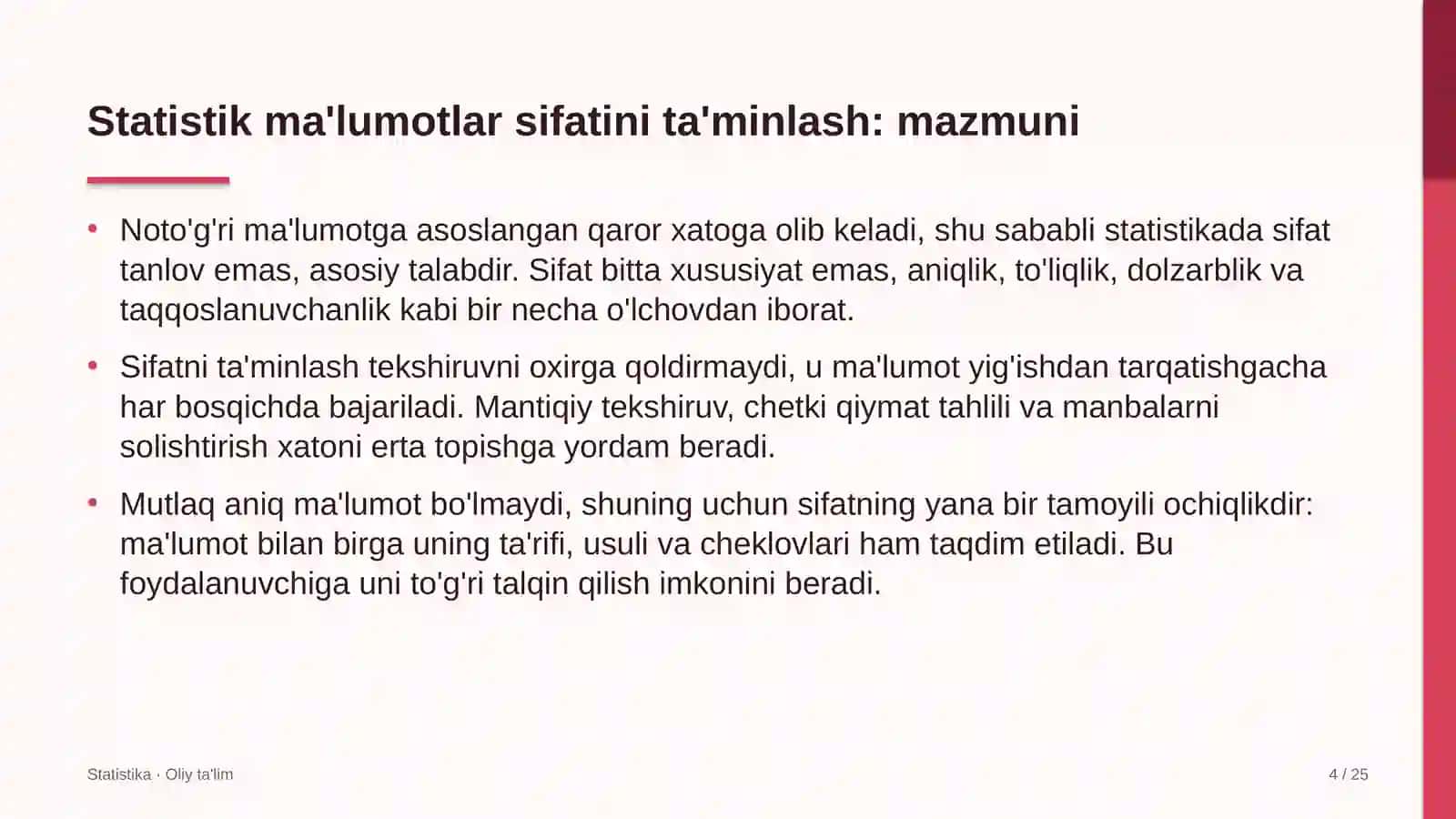 Davlat arxivlarida statistik ma'lumotlar sifatini ta'minlash 4
