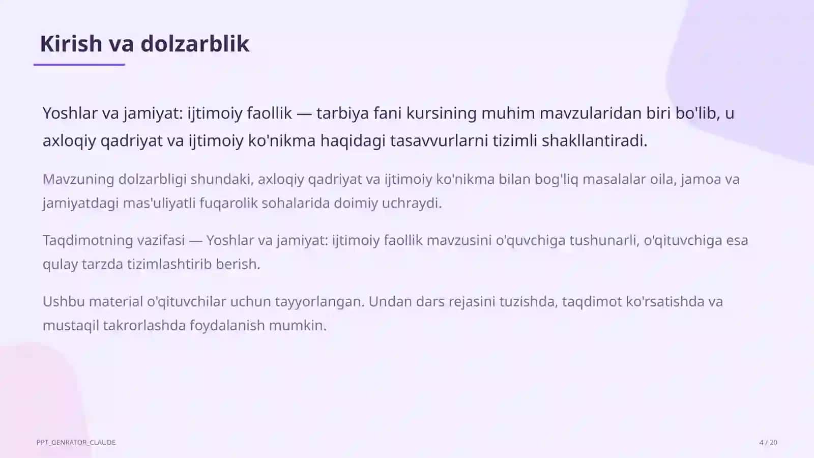 Yoshlar va jamiyat: ijtimoiy faollik (10-sinf) 4
