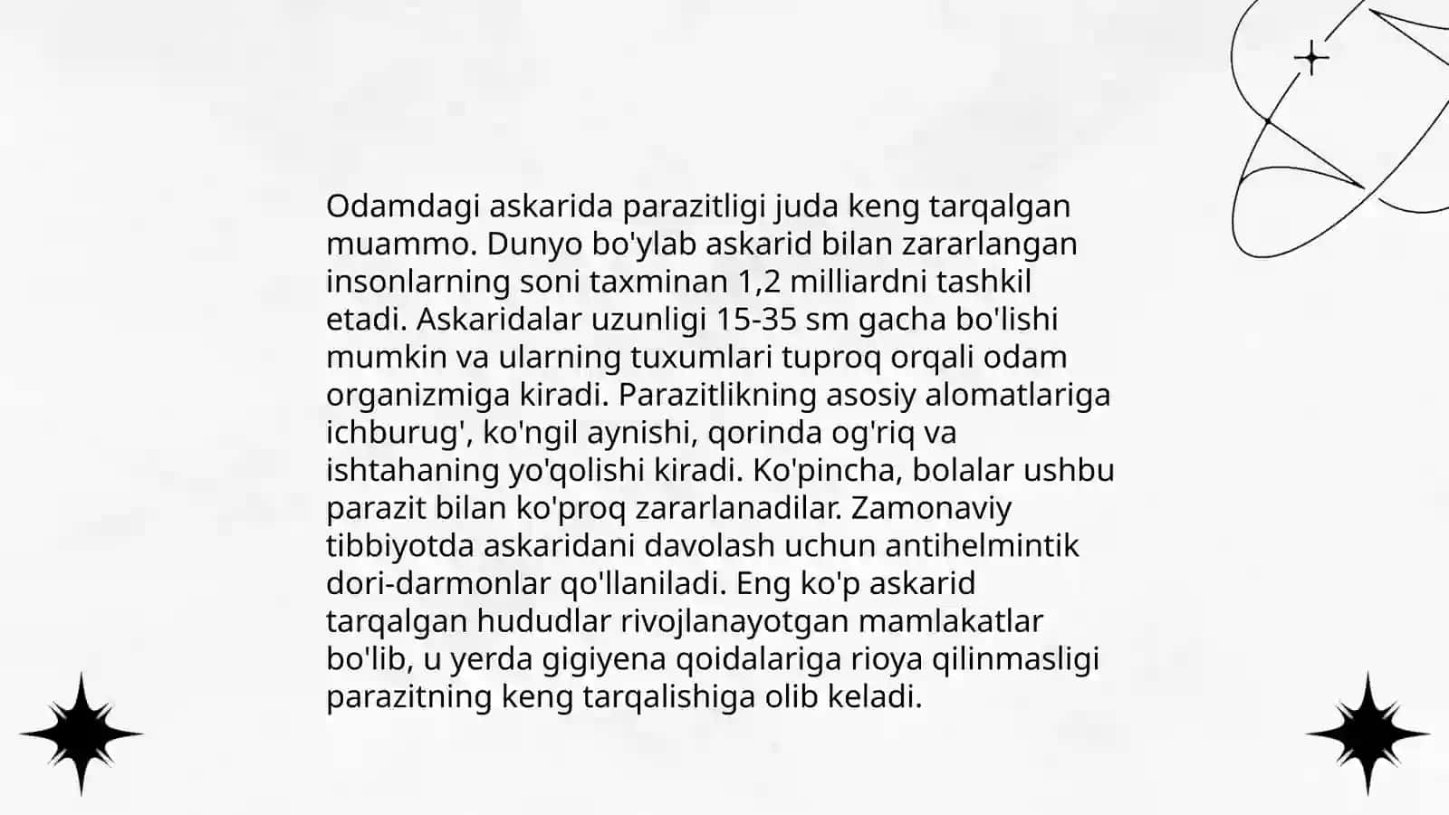 Yumaloq chuvalchanglar -odam parazitlari 4