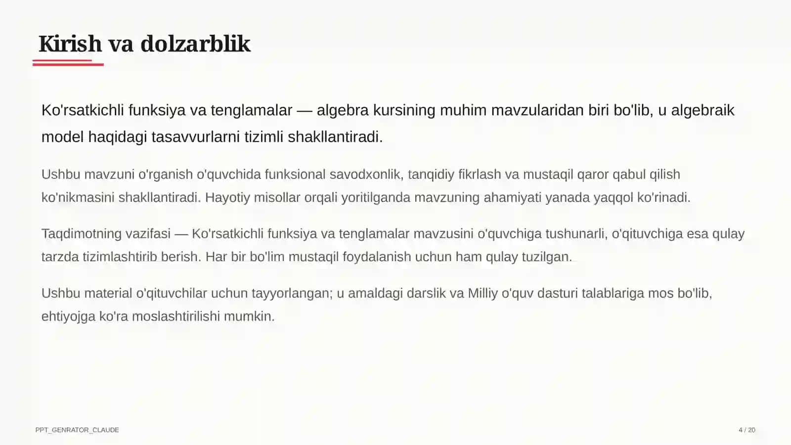 Ko'rsatkichli funksiya va tenglamalar (10-sinf) 4