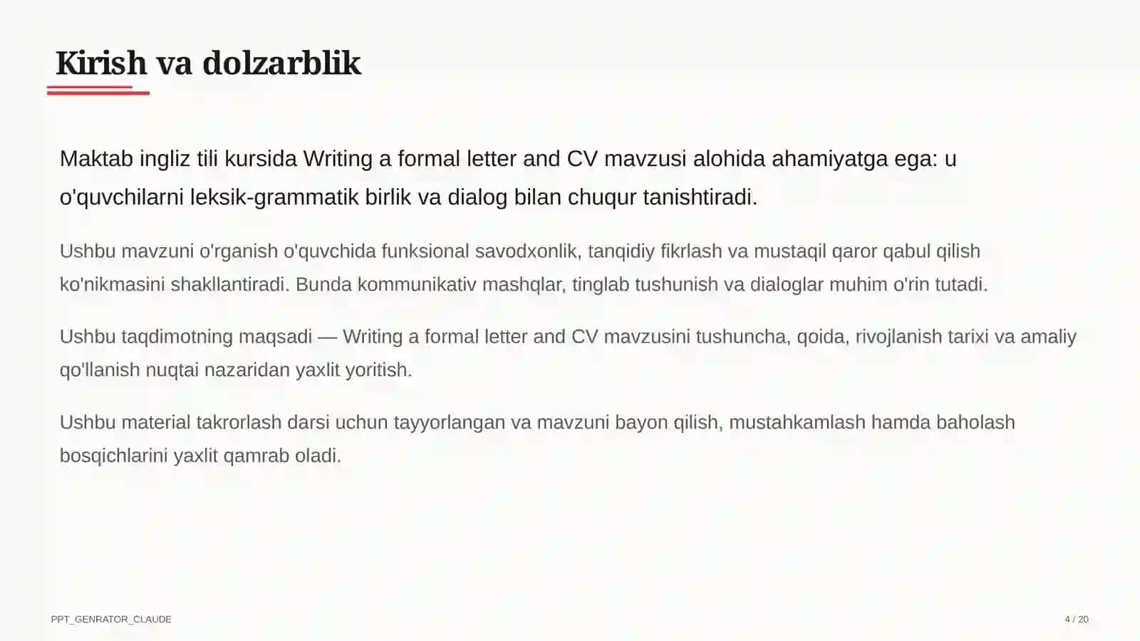 Writing a formal letter and CV (10-sinf) 4
