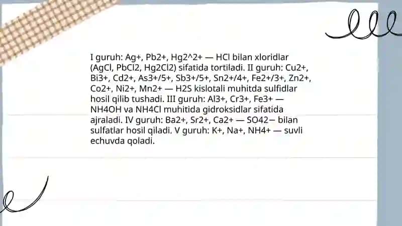 Kationlarning guruhlarga bo'linishi 4