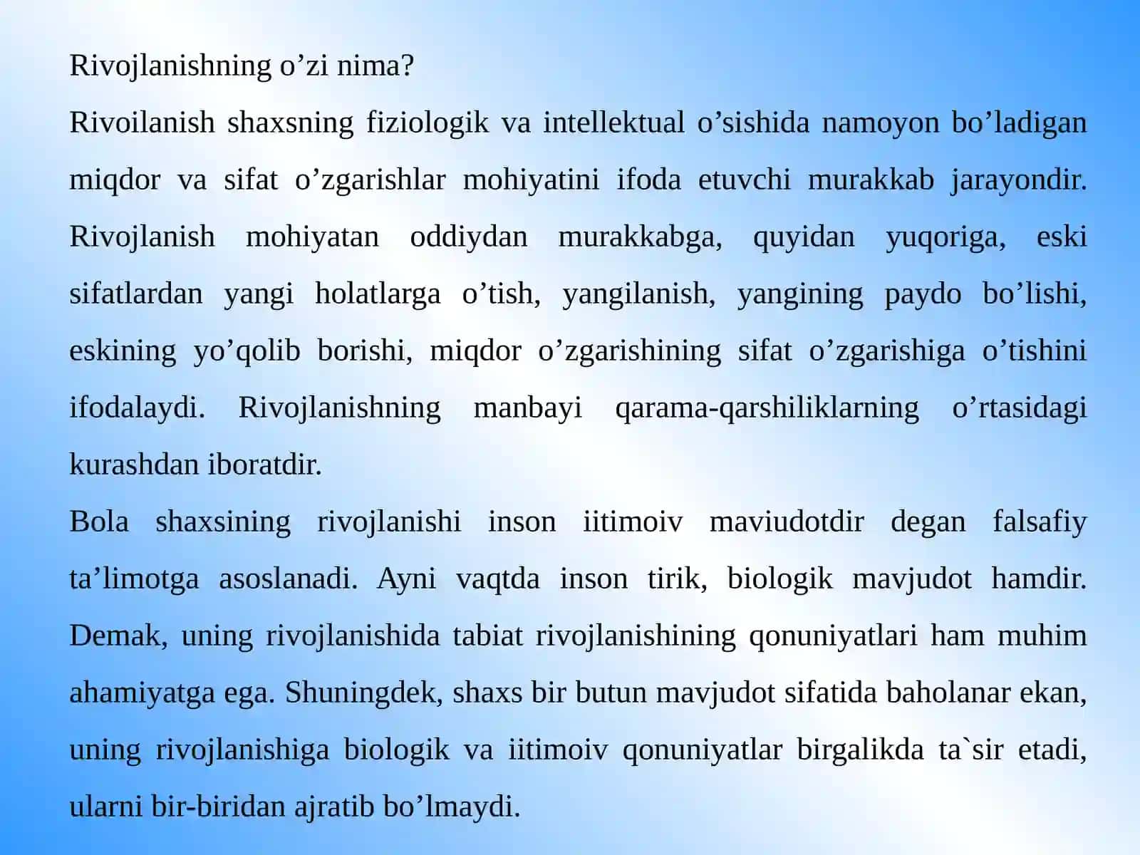 RIVOJLANISHNING ASOSIY QONUNIYATLARI 4