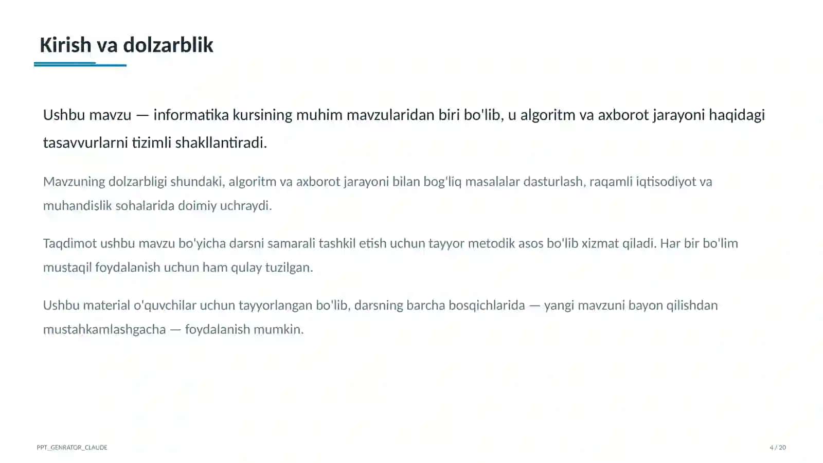 Algoritmlarning turlari: chiziqli, tarmoqlanuvchi, takrorlanuvchi (8-sinf) 4