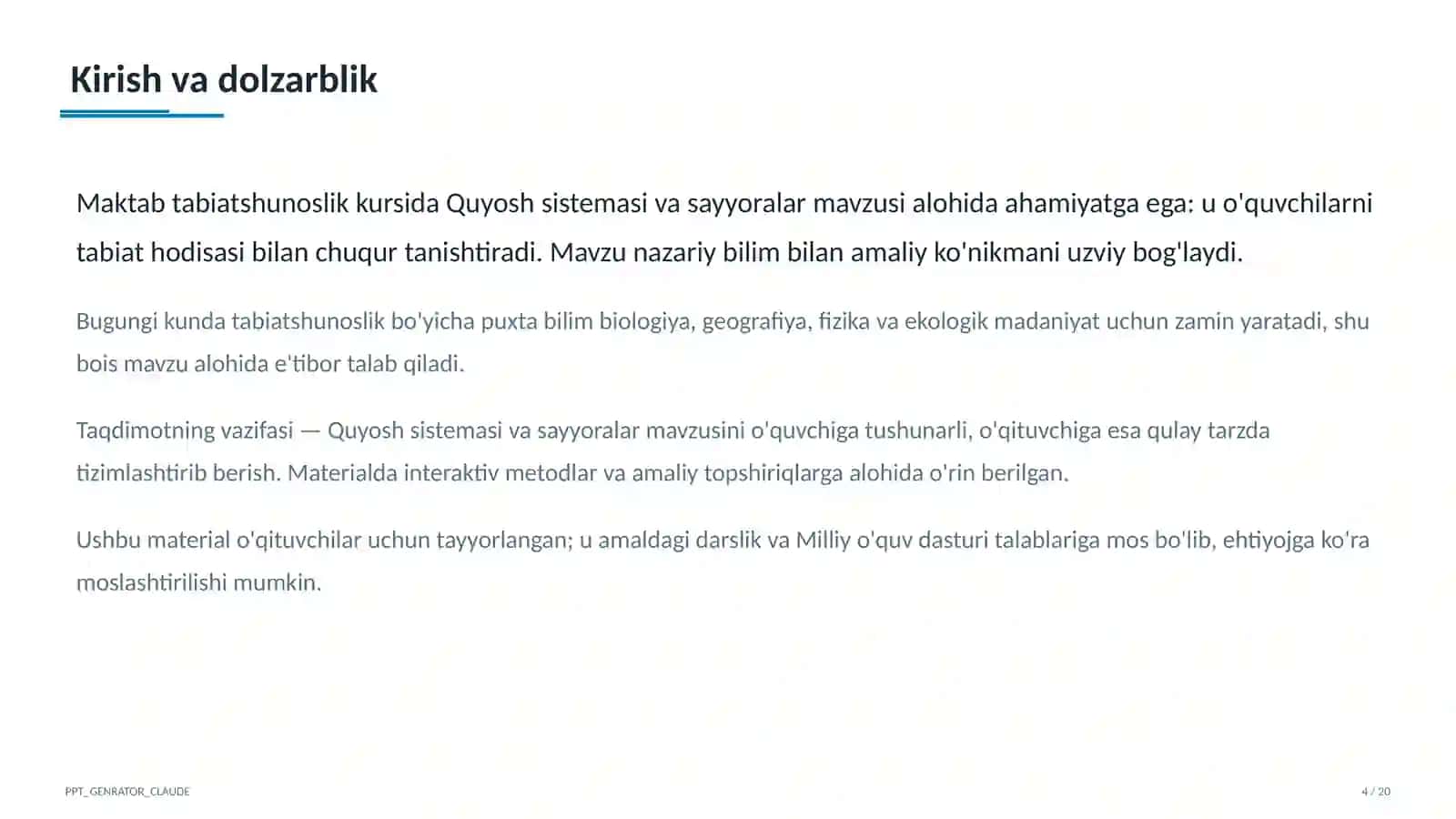 Quyosh sistemasi va sayyoralar (4-sinf) 4