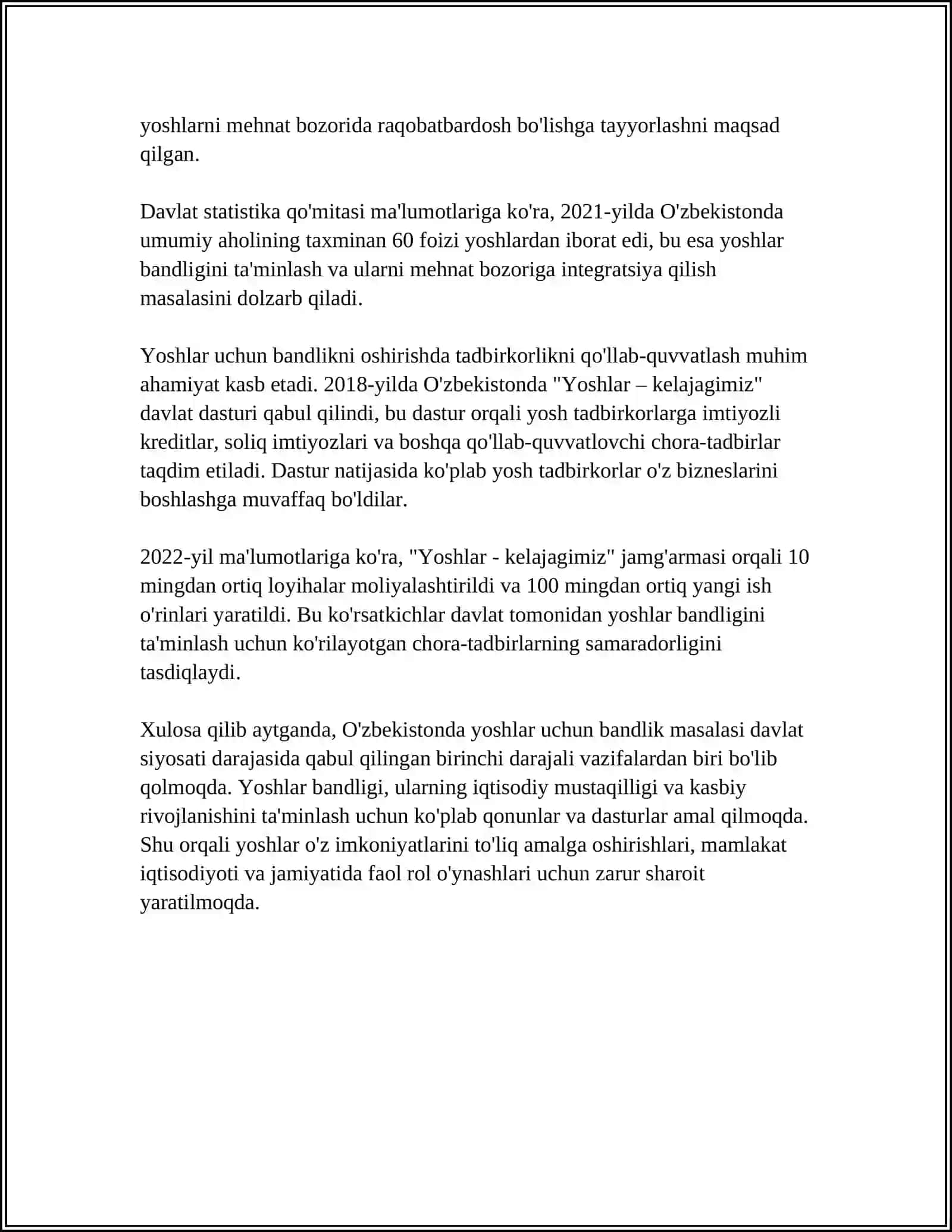 MEHNAT QONUNCHILIGIDA YOSHLARGA BERILAYOTGAN IMKONIYATLAR 4