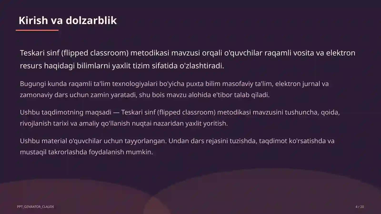 Teskari sinf (flipped classroom) metodikasi 4