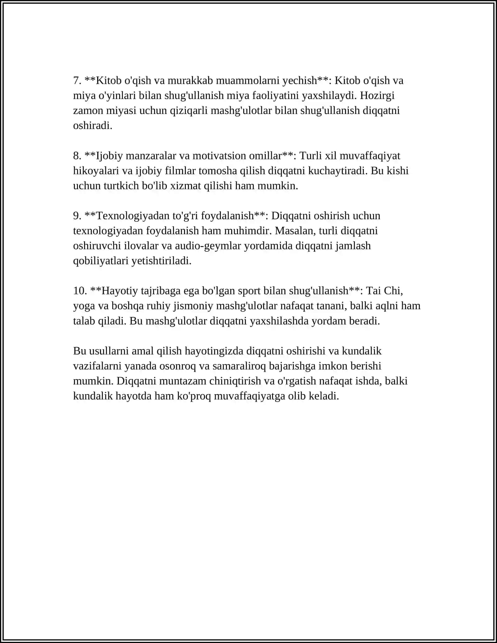 DIQQAT KONSENTRASIYASI VA BARQARORLIGINI O‘RGANOSHMETODLARI.DIQQAT KO‘CHUVCHANLIGI VA TAQSIMLANISHINI O‘RGANISH 4