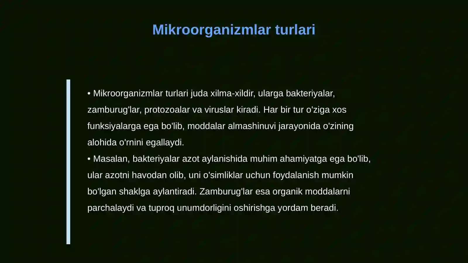 Mikroorganizmlarning moddalar almashinuvidagi roli 4