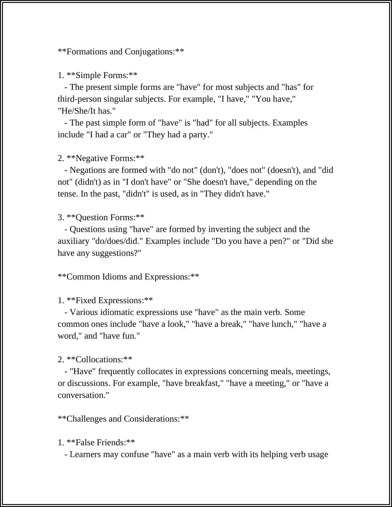 Understanding "Have" as a Main Verb 4