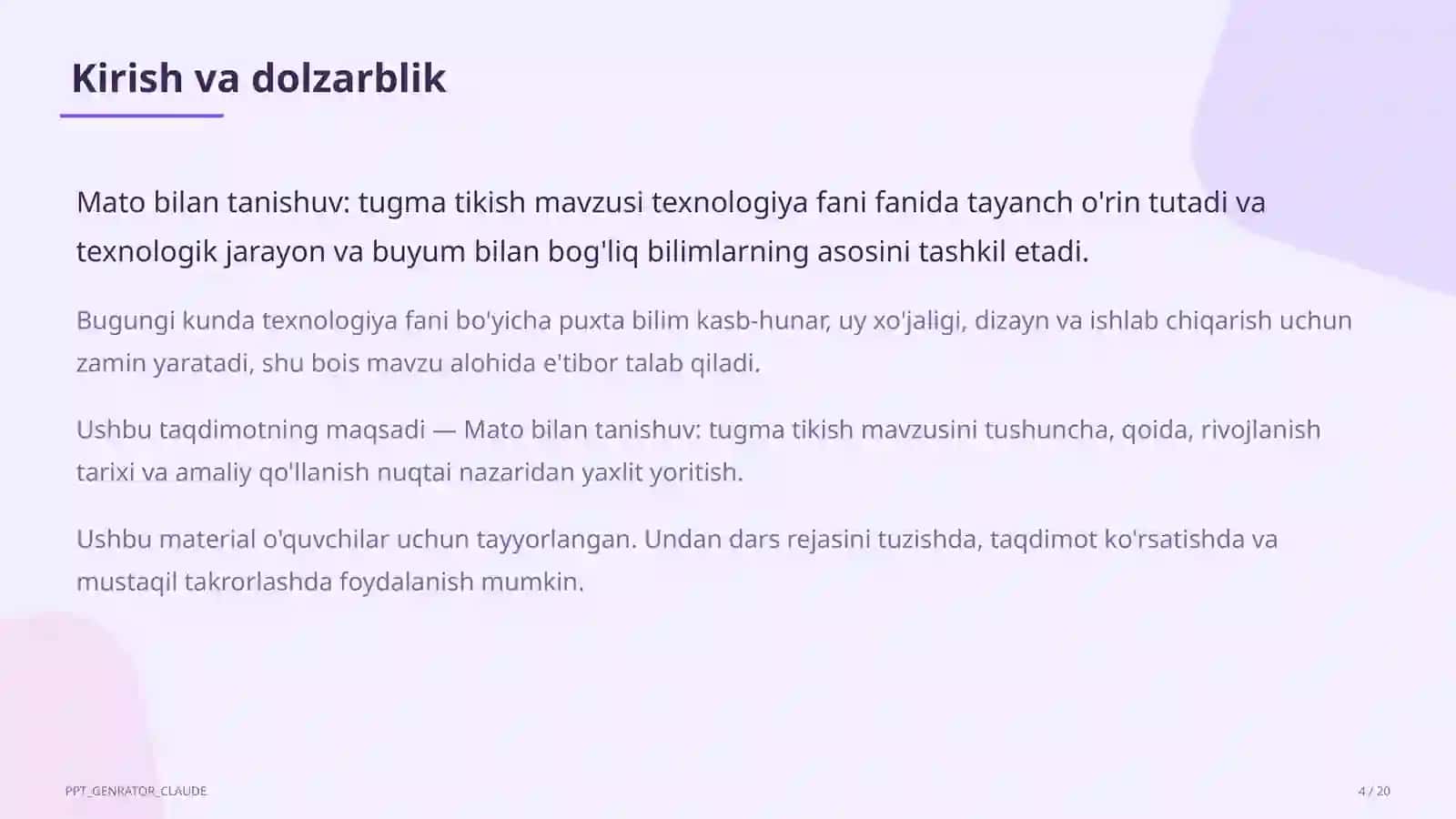 Mato bilan tanishuv: tugma tikish (2-sinf) 4