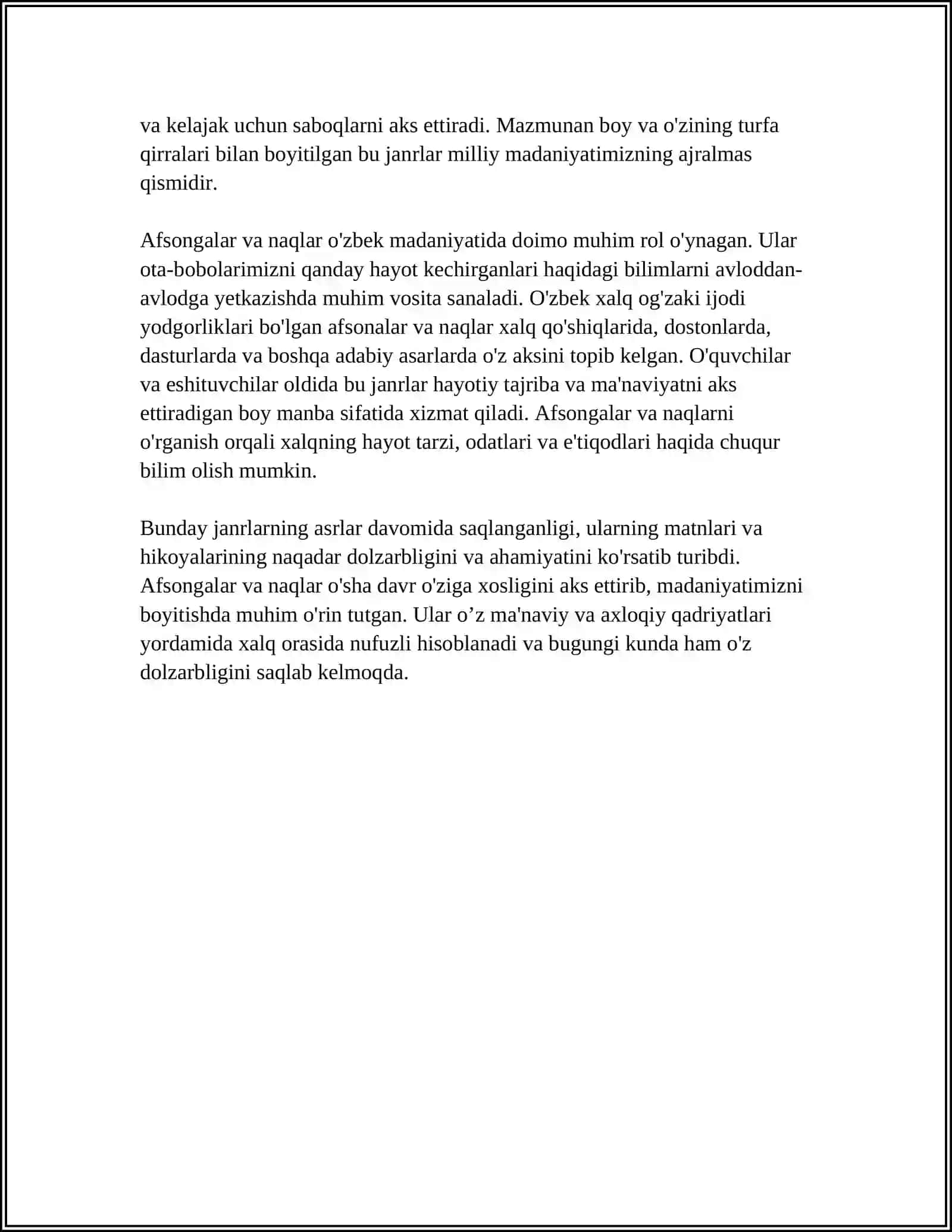 AFSONA NAQL VA LATIFALARNING VOQEYLIKNI AKS ETTIRISHDAGI FARQI VA ASSOTSIATIV MANOLARINI YORITIB BERING 4