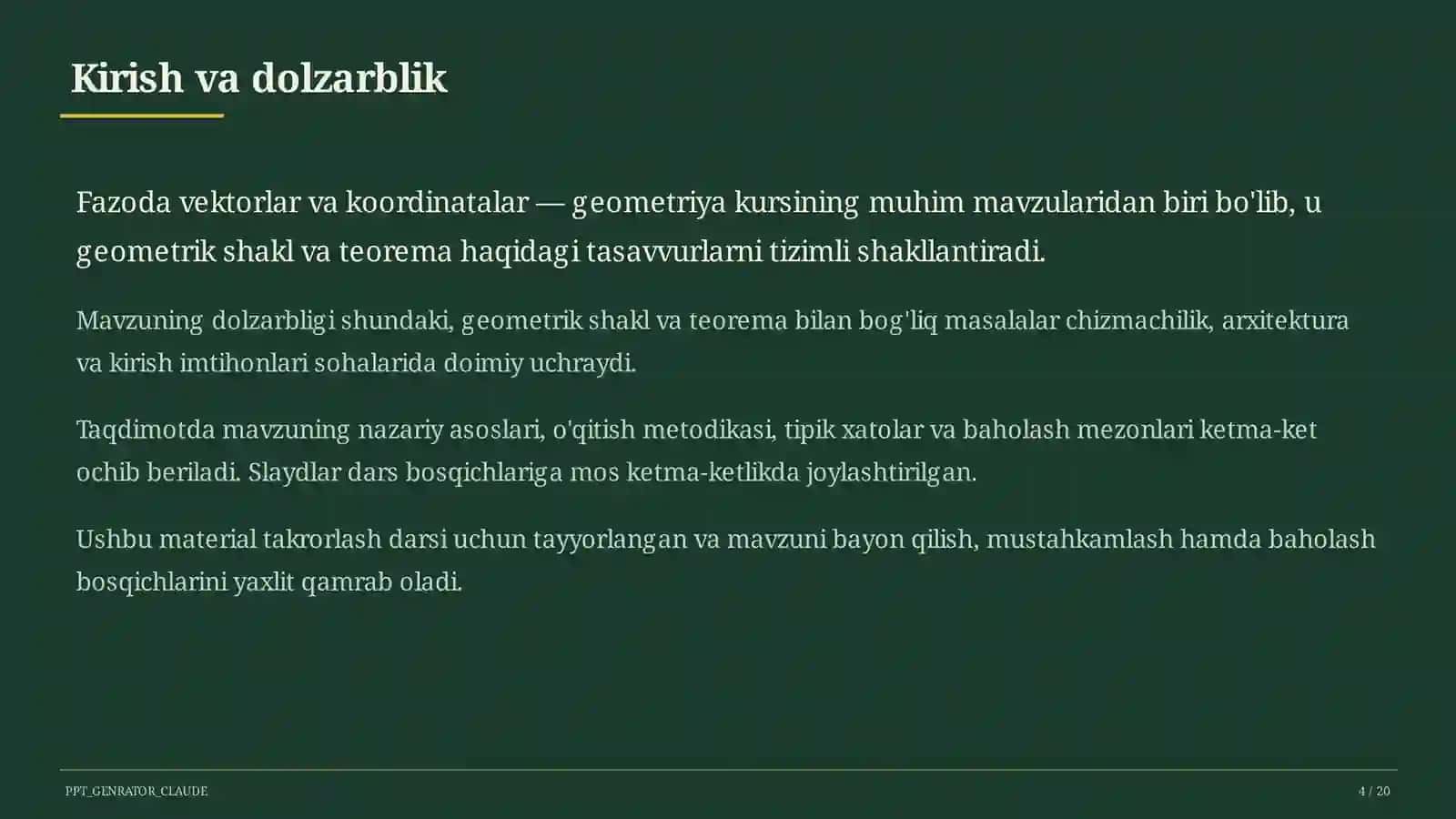Fazoda vektorlar va koordinatalar (11-sinf) 4