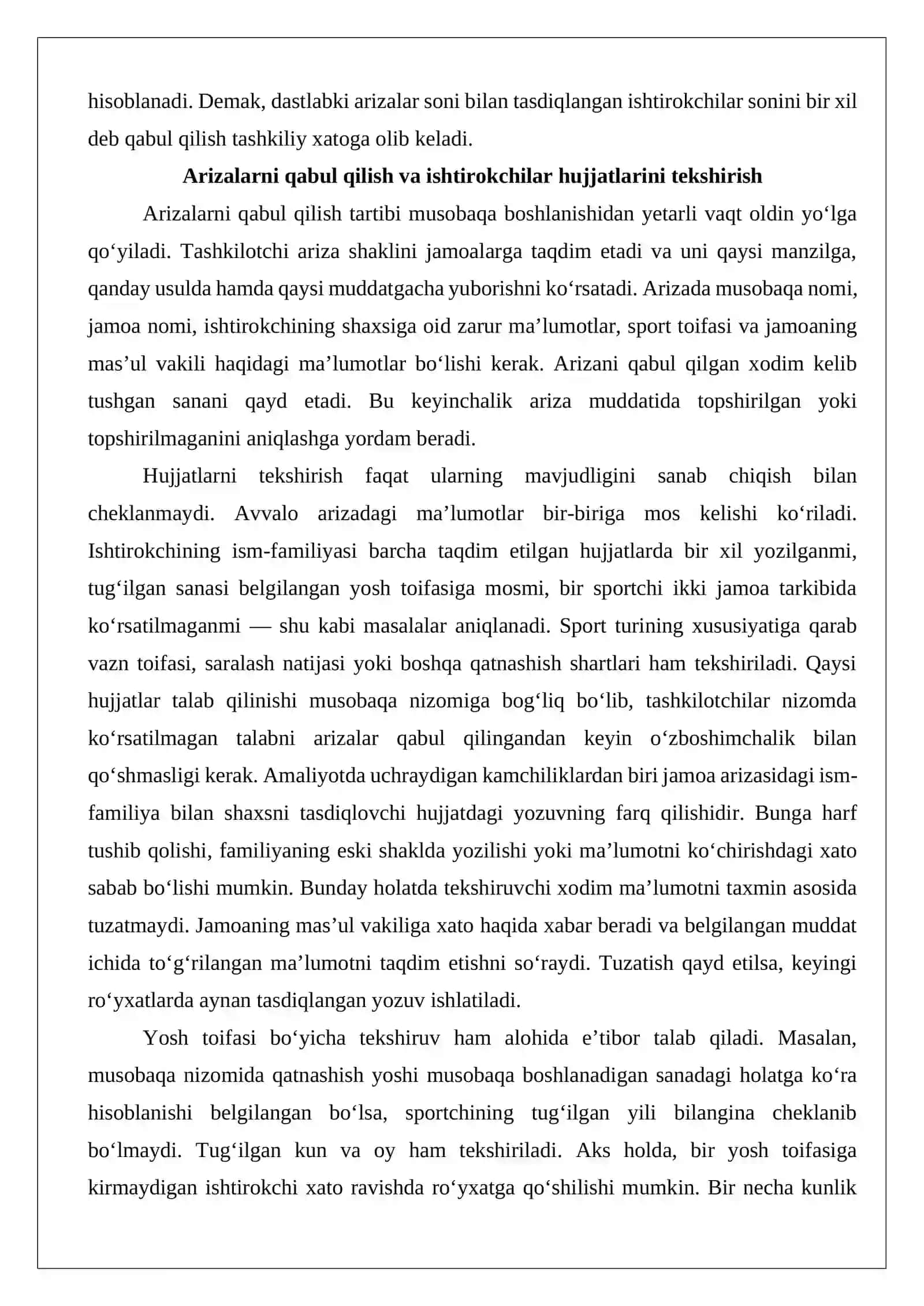 Sport musobaqalarida ishtirokchilarni ro‘yxatga olish va joylashtirish tartibi 4