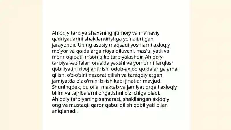 Ma'naviy ahloqiy tarbiya mazmun mohiyati.Ôzbek odatlari va ularning turlari. 4