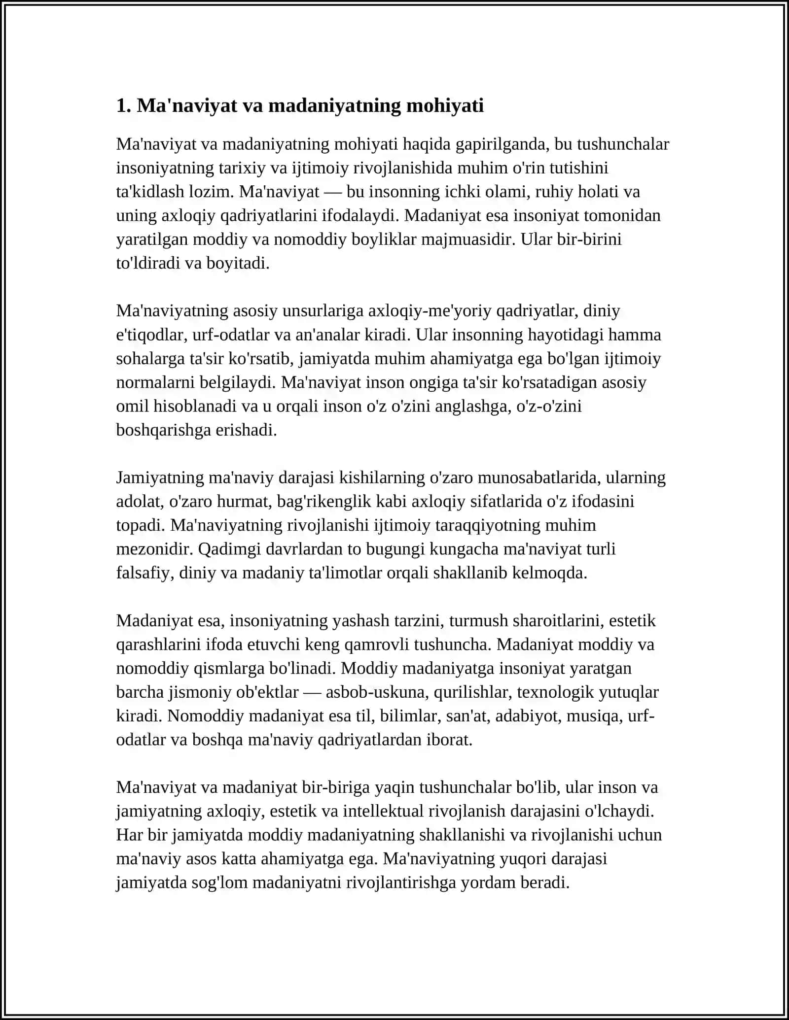 MA’NAVIYAT VA MADANIYAT, ULARNING O‘ZARO MUNOSABATLARI. MA’NAVIYATNI SHAKLLANTIRADIGAN ASOSIY MEZONLAR 4