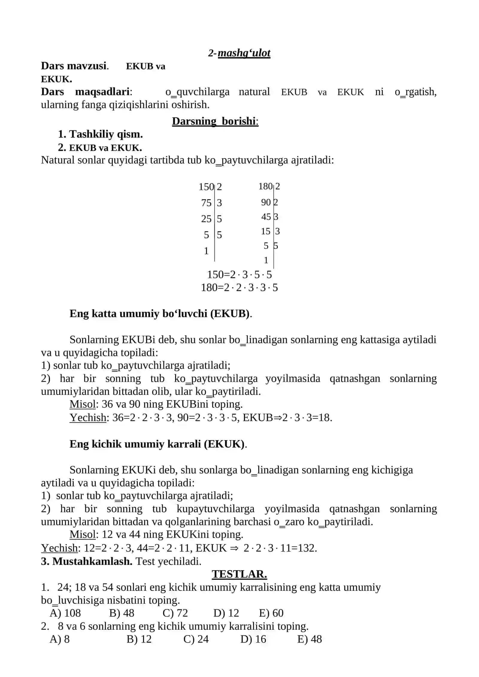 Matematika to'garak. Barcha sinflar uchun. 4