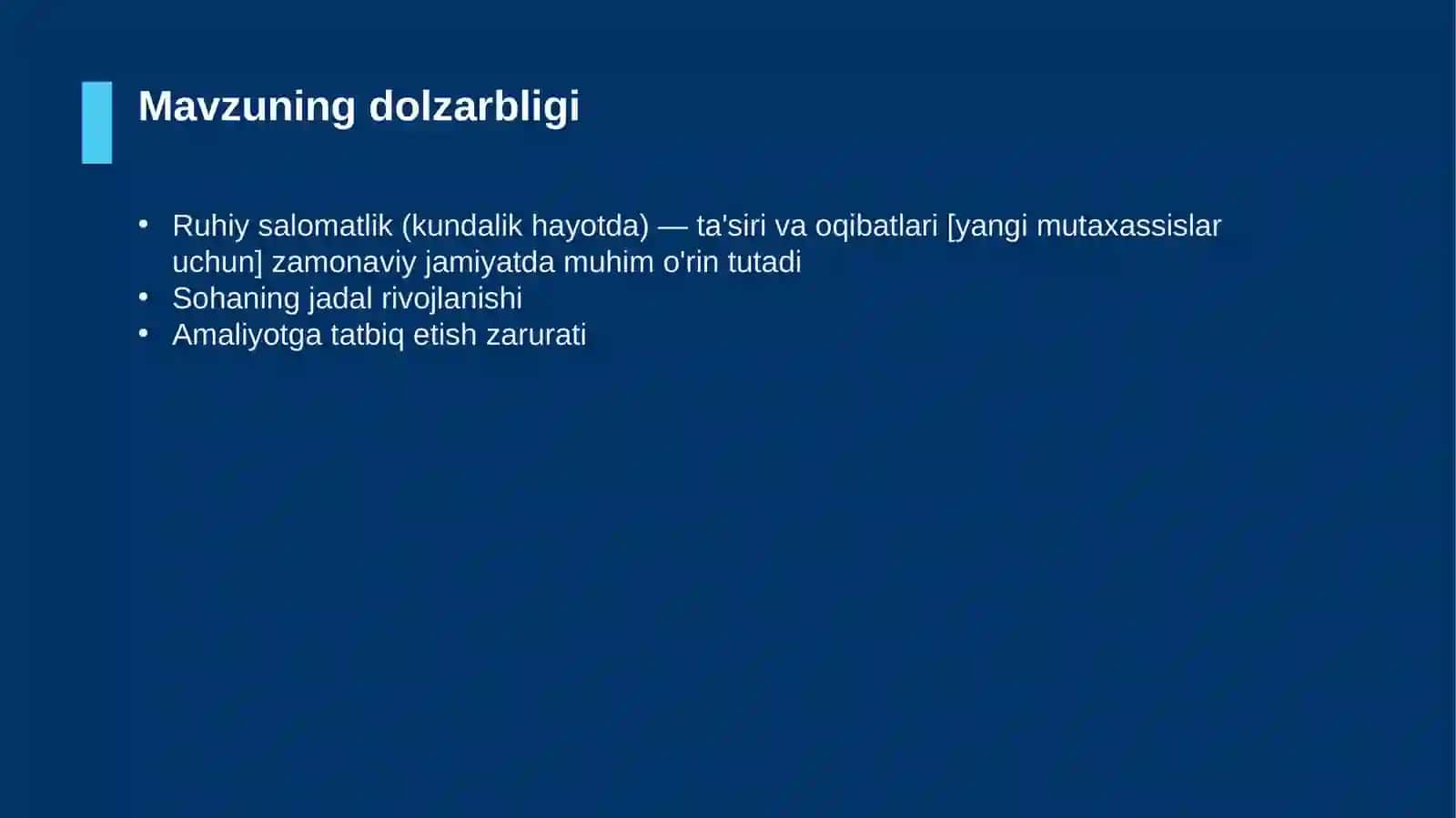 Ruhiy salomatlik (kundalik hayotda) — ta'siri va oqibatlari [yangi mutaxassislar uchun] 4