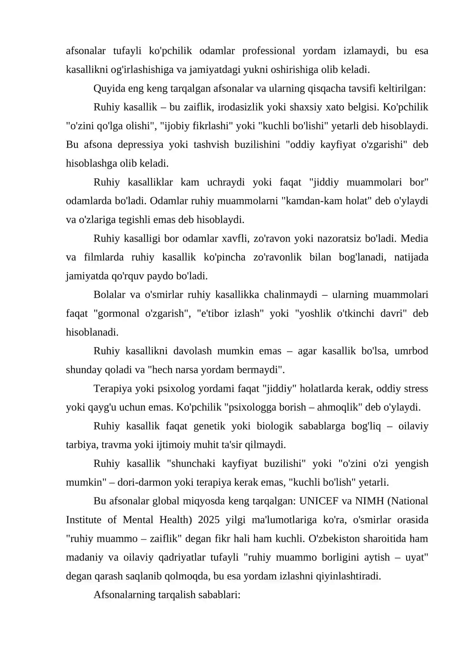 Ruhiy kasallikning afsonalari va haqiqati 4