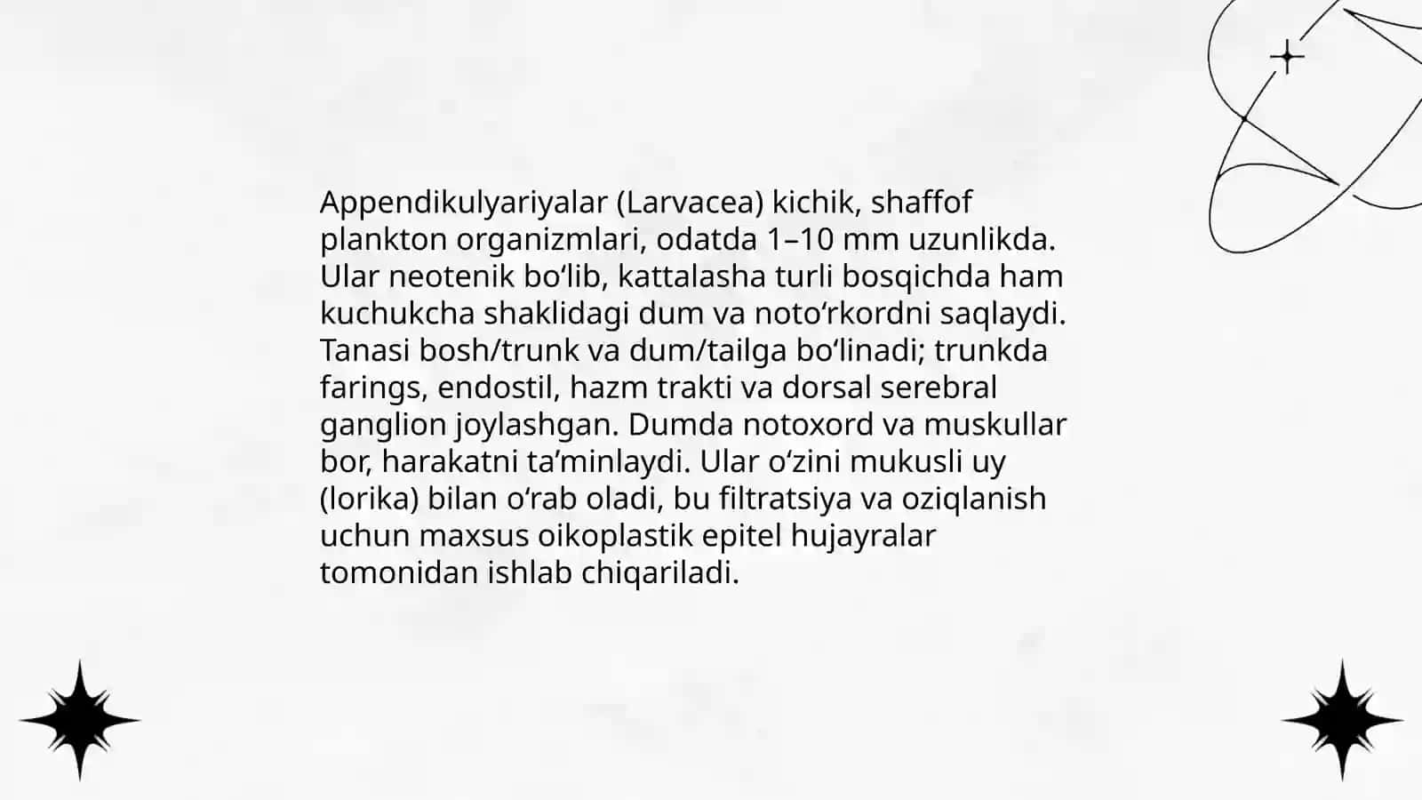 Salplar va appendikulyariyaning sinfi 4