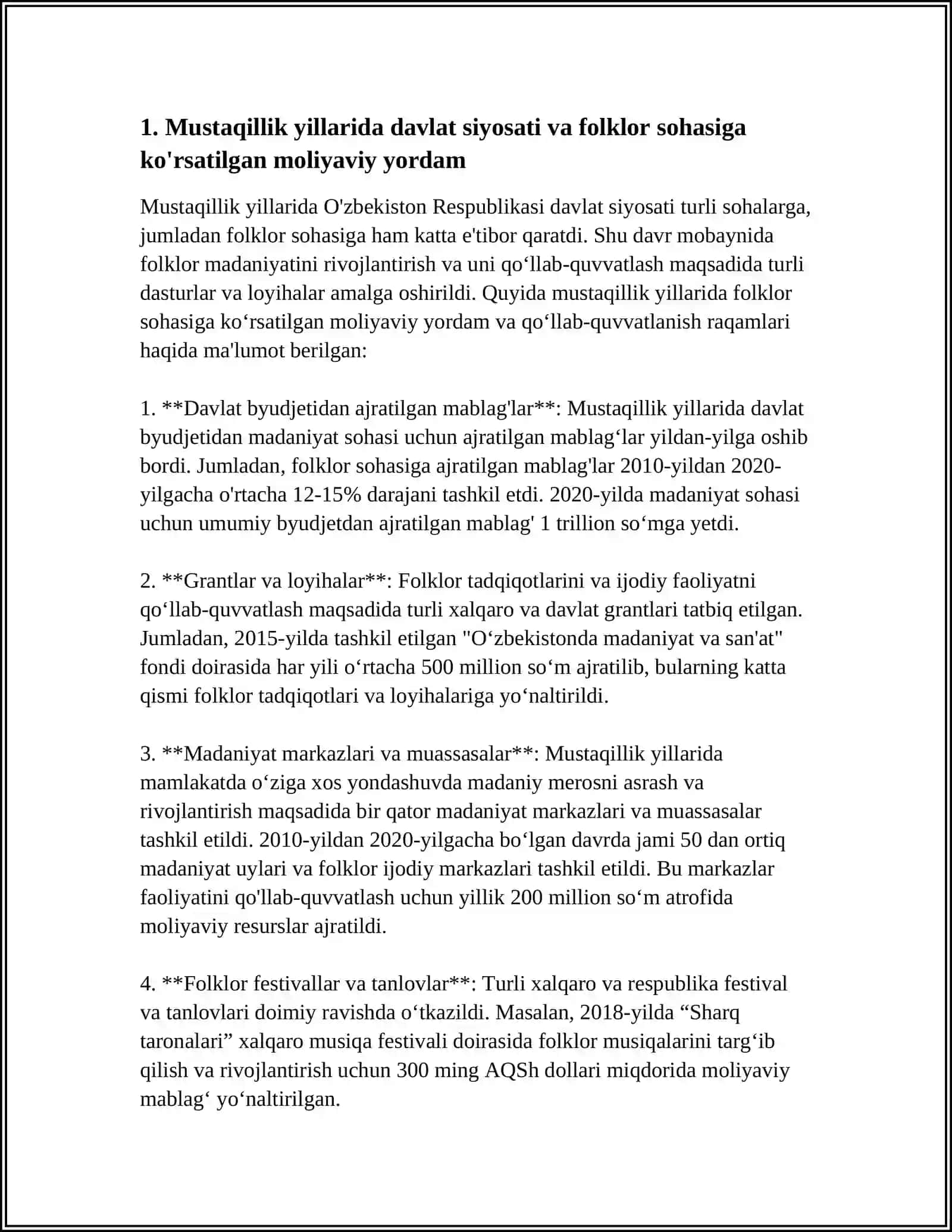 XALQ OGʻZAKI IJODIGA MUSTAQILLIK YILLARIDA QARATILGAN E'TIBOR TAHLILI 4