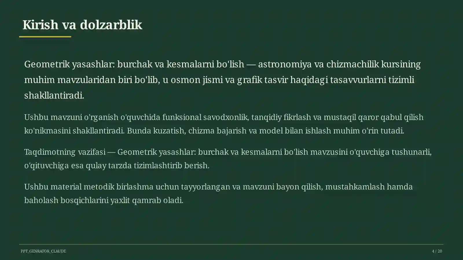 Geometrik yasashlar: burchak va kesmalarni bo'lish (8-sinf) 4