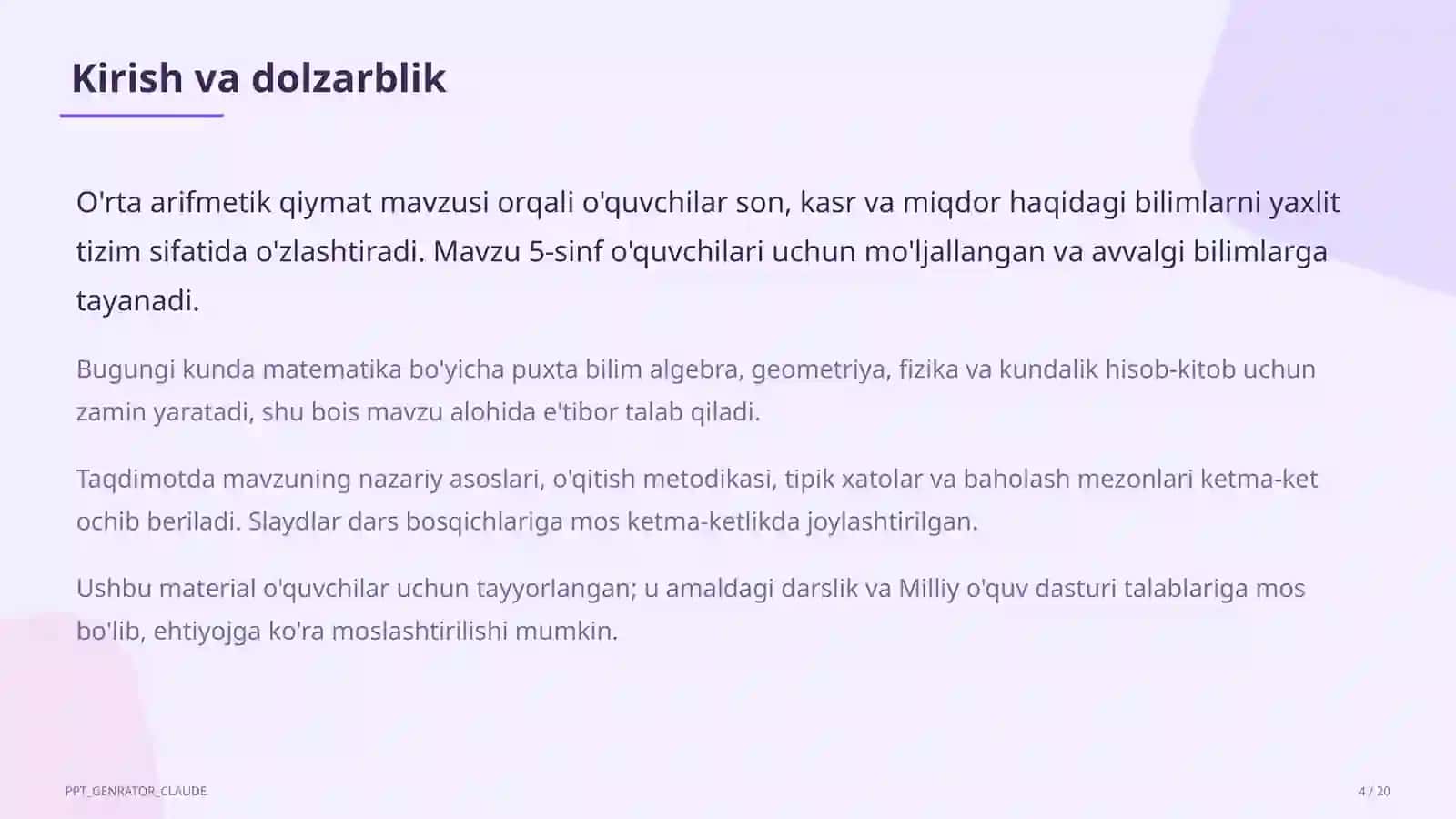O'rta arifmetik qiymat (5-sinf) 4