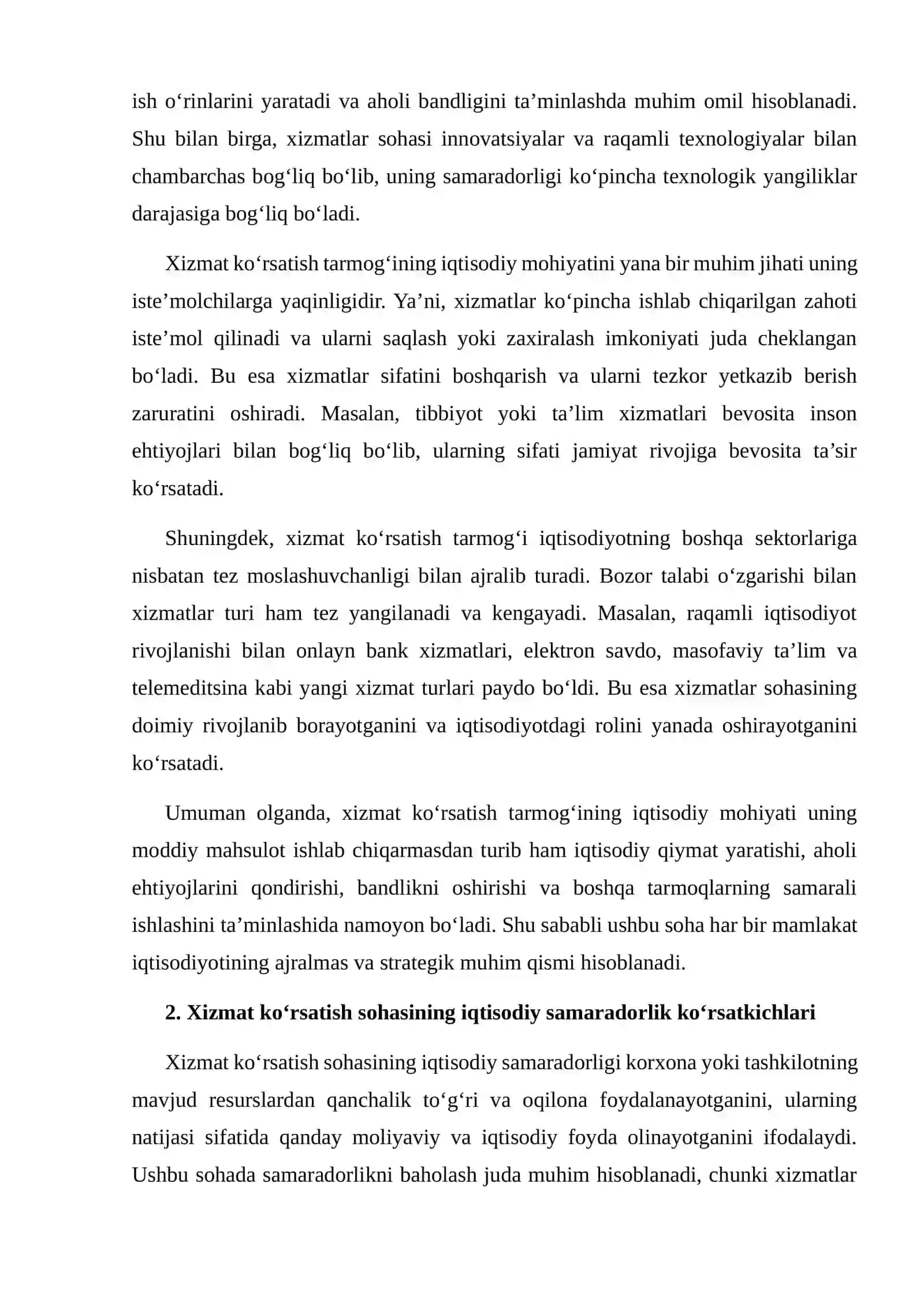 XIZMAT KO‘RSATISH TARMOG‘INING IQTISODIY SAMARADORLIGINI BAHOLASH 4