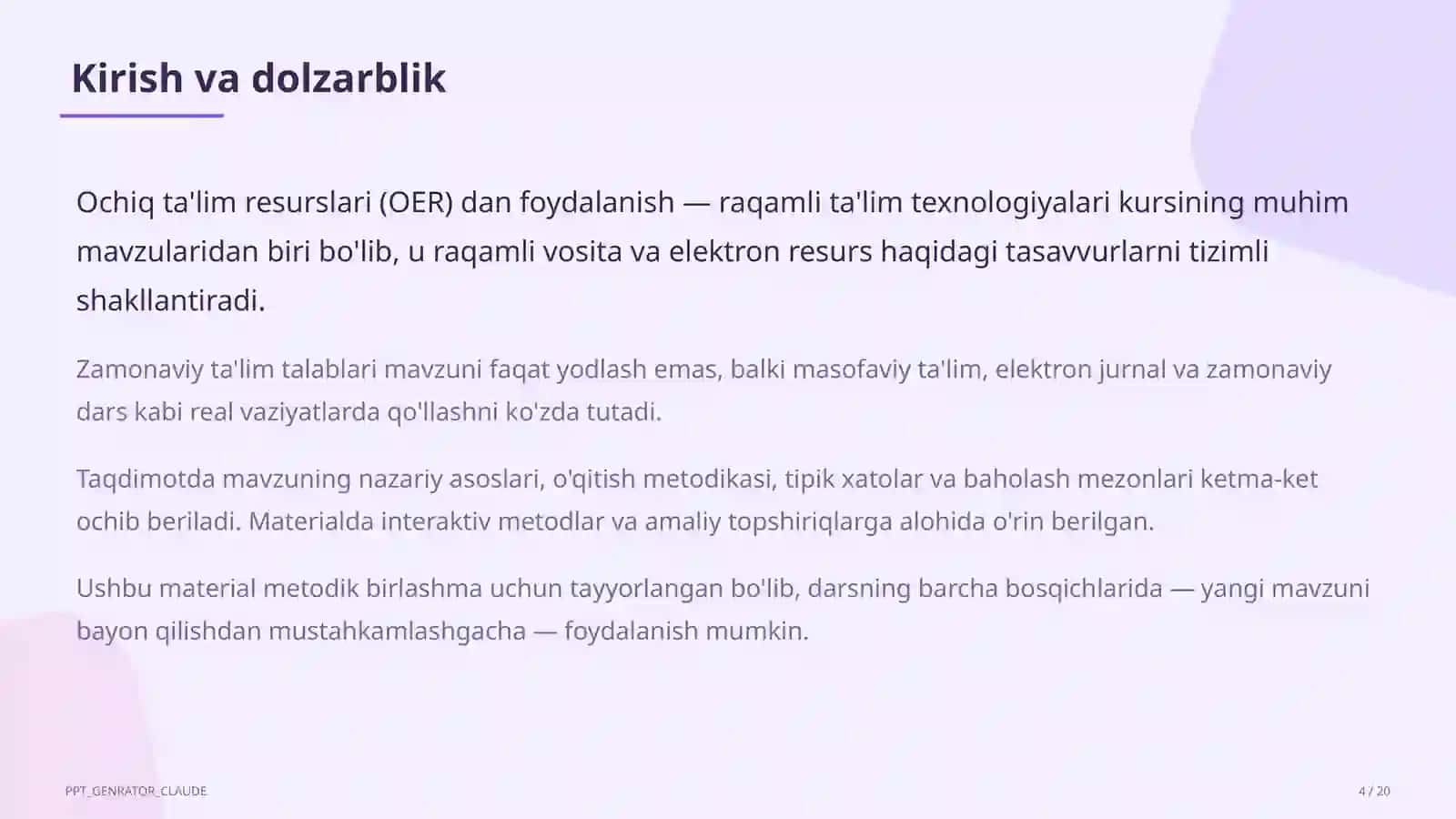Ochiq ta'lim resurslari (OER) dan foydalanish 4