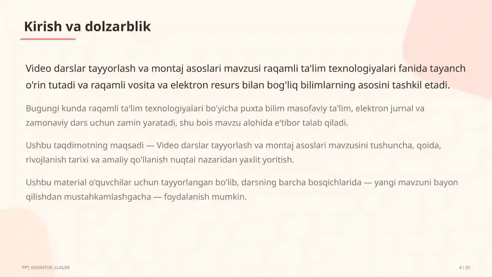 Video darslar tayyorlash va montaj asoslari 4