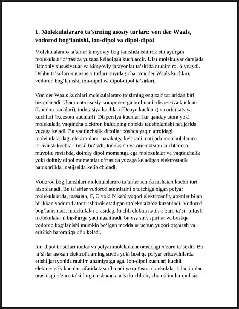 MOLEKULALARARO TA’SIR VA UNING XILLARI 4