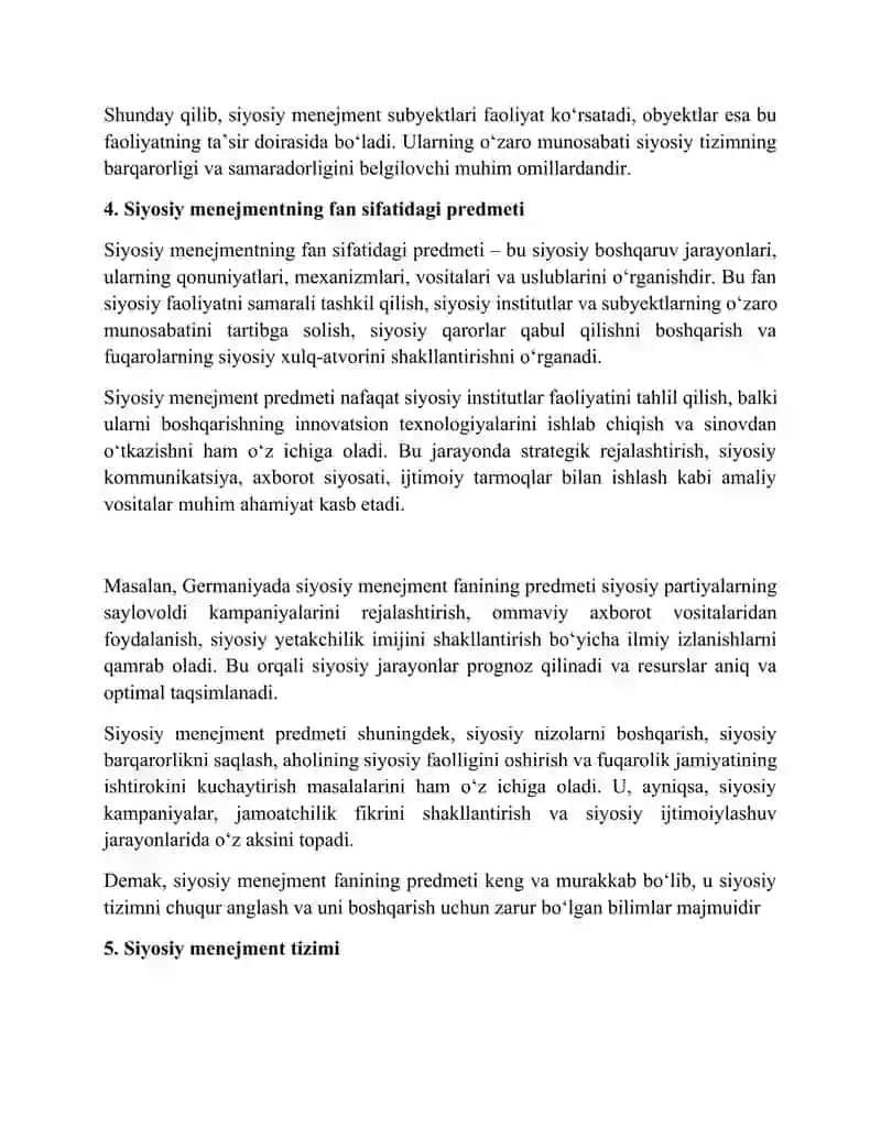 Siyosiy menejment savollar toʻplami 4