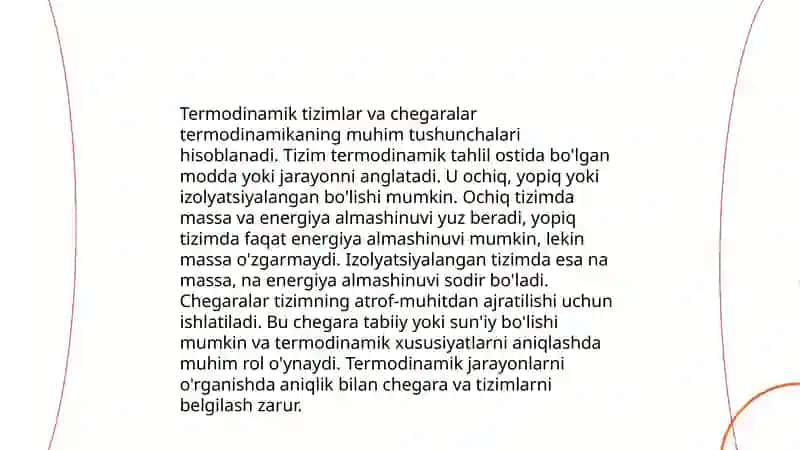 Kimyoviy termodinamika tushunchalari, qonunlari va turli jarayonlarni tafsiflashga qoʻllanilish chegaralari 4