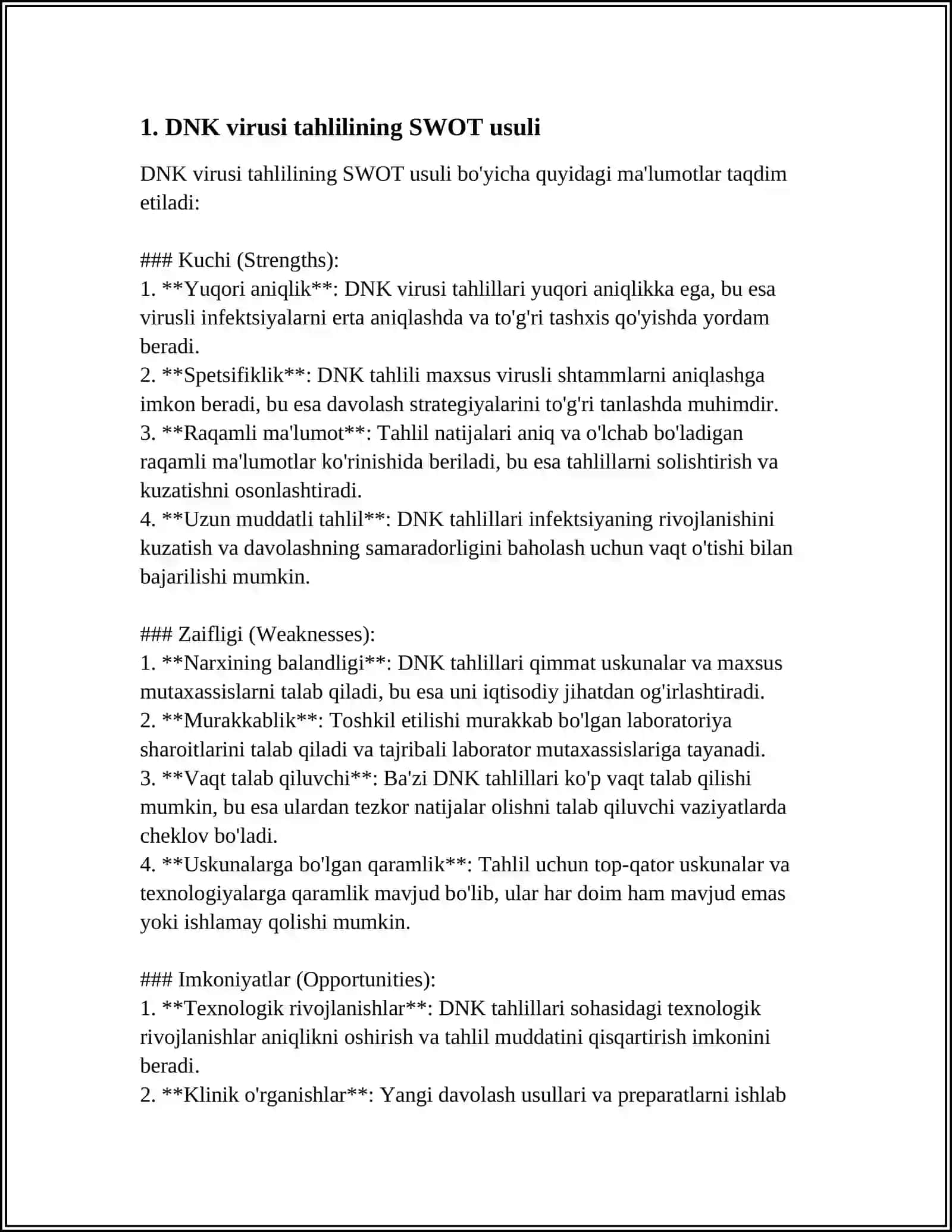 DNK VA RNK TUTGAN VIRUSLAR SWOT TAHLILI METODI ASOSIDA 4