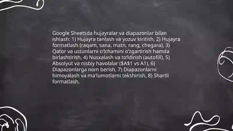 Google sheets bilan ishlash 4