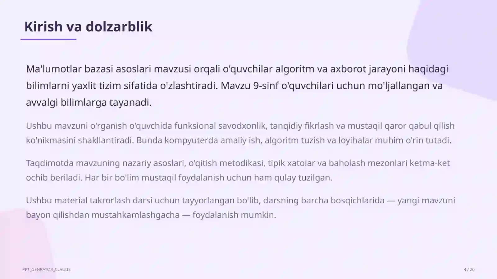 Ma'lumotlar bazasi asoslari (9-sinf) 4