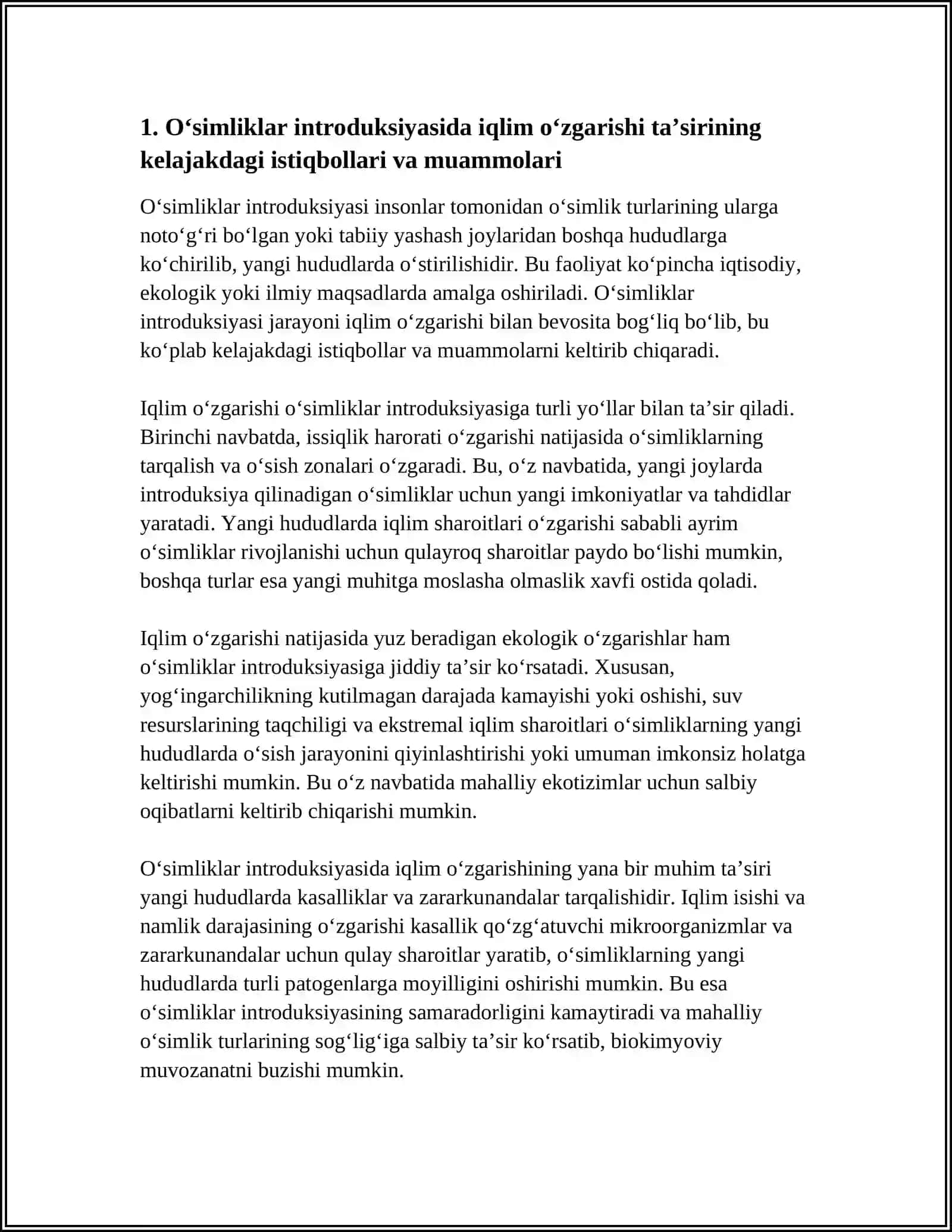 OʻSIMLIKLAR INTRODUKSIYASINING KELAJAKDAGI ISTIQBOLLARI VA MUAMMOLARI 4