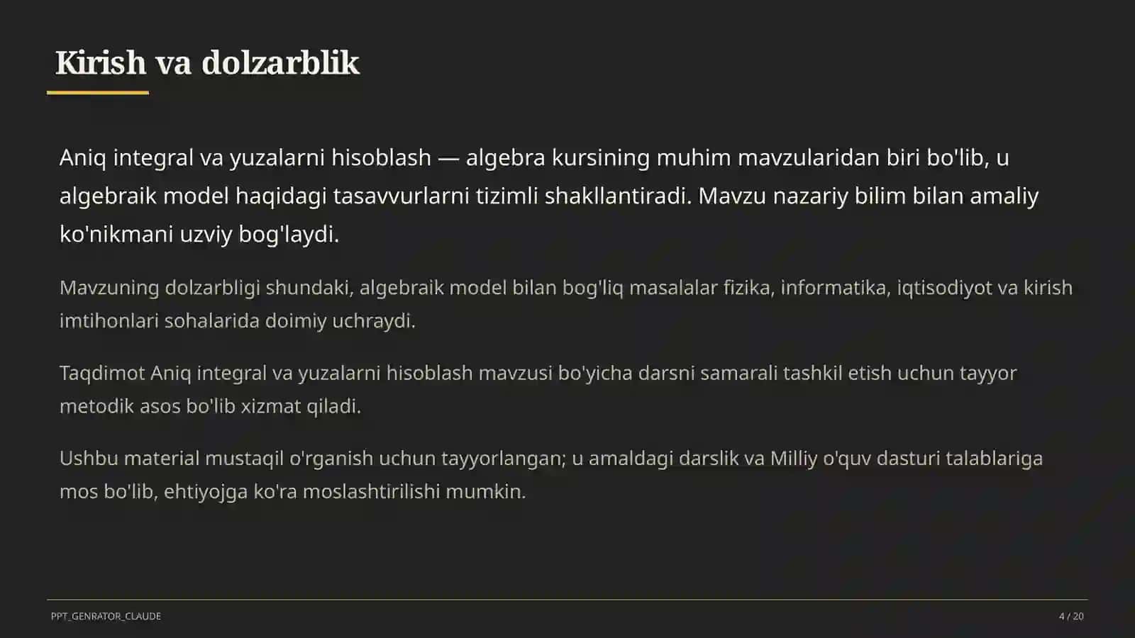 Aniq integral va yuzalarni hisoblash (11-sinf) 4