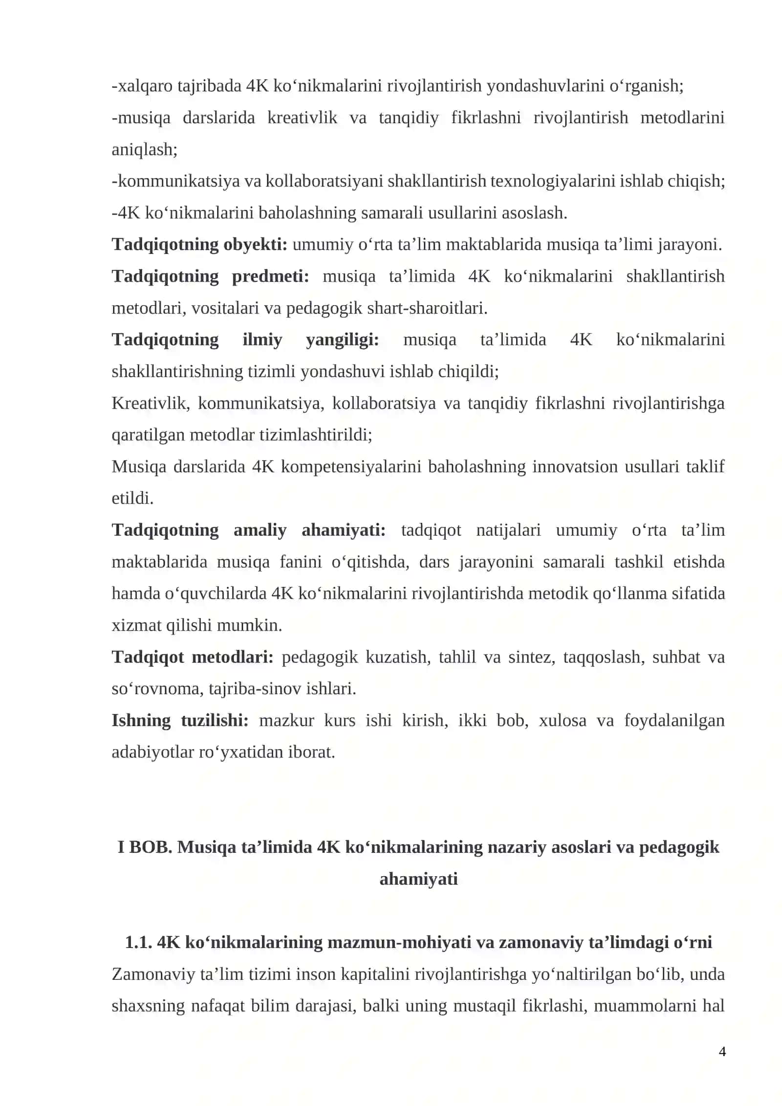 Musiqa ta’limida 4K ko‘nikmalarini kreativlik, kommunikatsiya, kollaboratsiya va tanqidiy fikrlash shakllantirish metodikasi 4