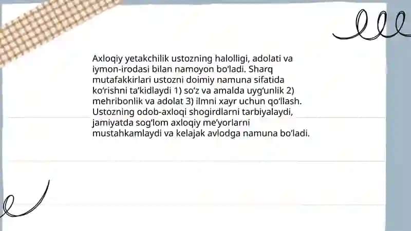 Sharq mutafakkirlari ustoz-tarbiyachining shaxsiy fazilatlari 4