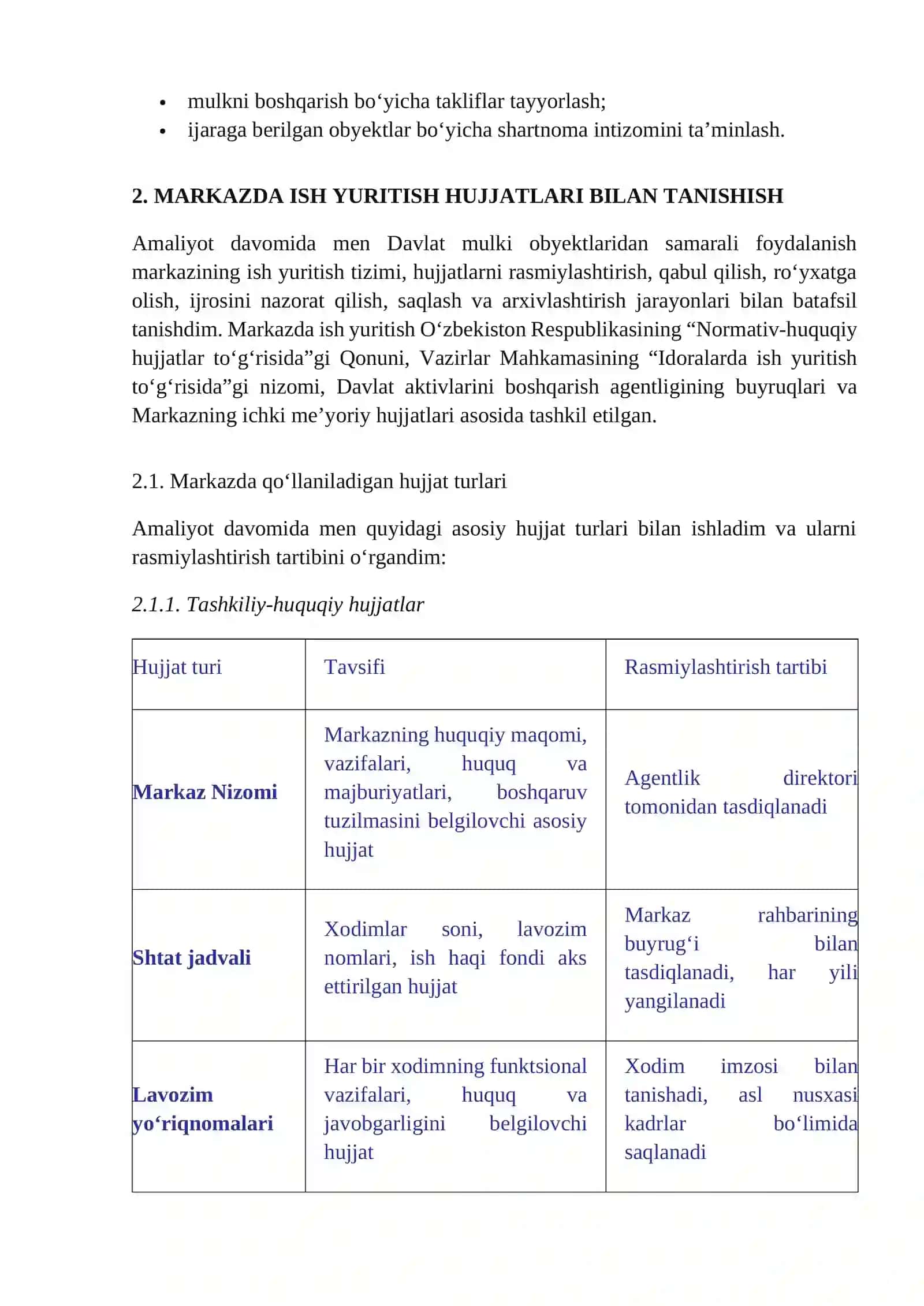 MARKAZDA ISH YURITISH HUJJATLARI  buxgalteriya va marketing amaliyot hisoboti 4