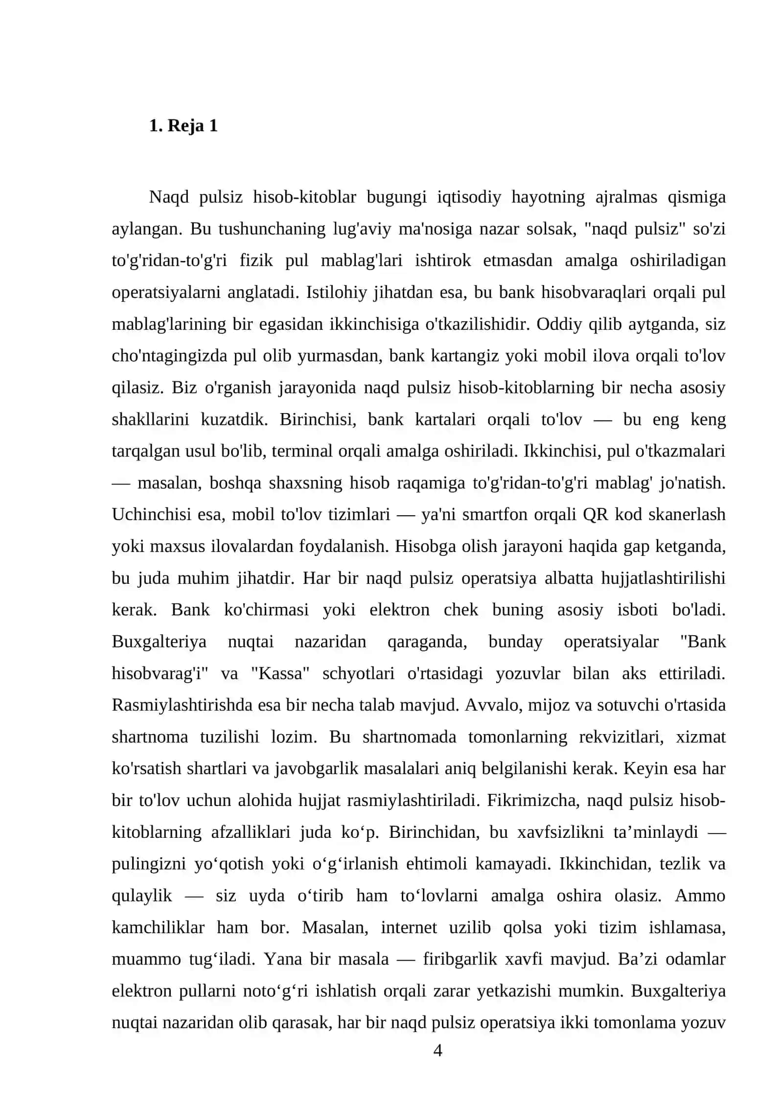 Naqd pulsiz hisob-kitoblar, ularning hisobi va rasmiylashtirilishi 4
