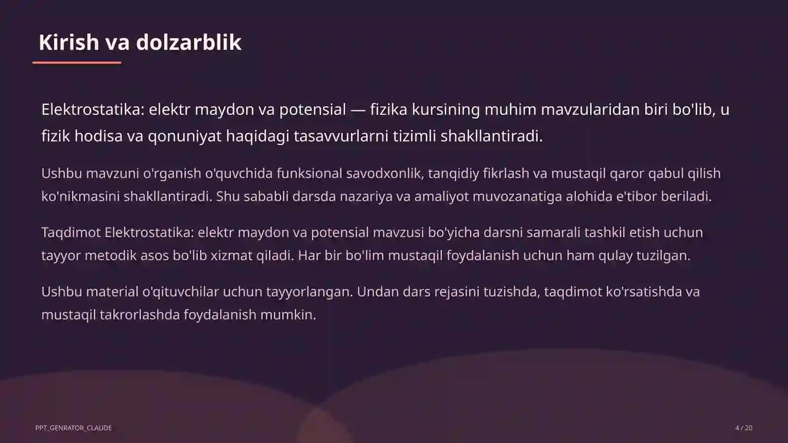 Elektrostatika: elektr maydon va potensial (10-sinf) 4